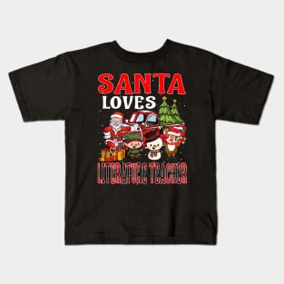 Santa Loves Literature Teacher Kids T-Shirt